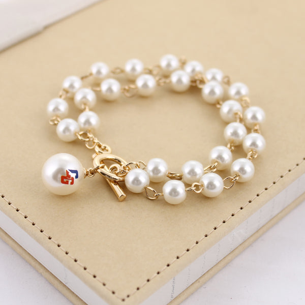 Seasons Jewelry Coast Guard Pearl Logo Double Strand Pearl Bracelet