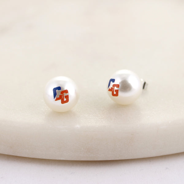 Seasons Jewelry Coast Guard Pearl Logo Stud Earrings