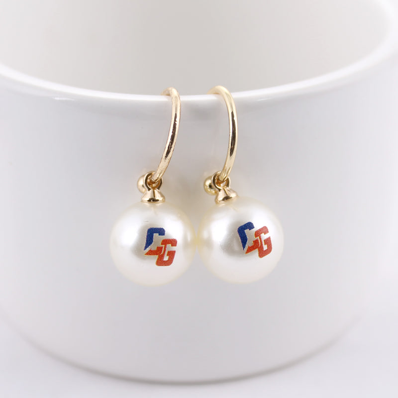 Seasons Jewelry Coast Guard Pearl Logo Hoop Earrings
