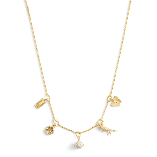 Coach Signature Heritage Pearl Mixed Charm Bib Necklace