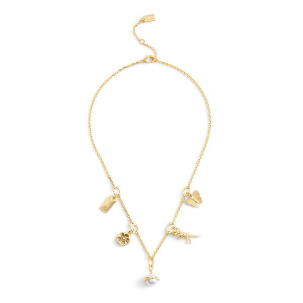 Coach Signature Heritage Pearl Mixed Charm Bib Necklace