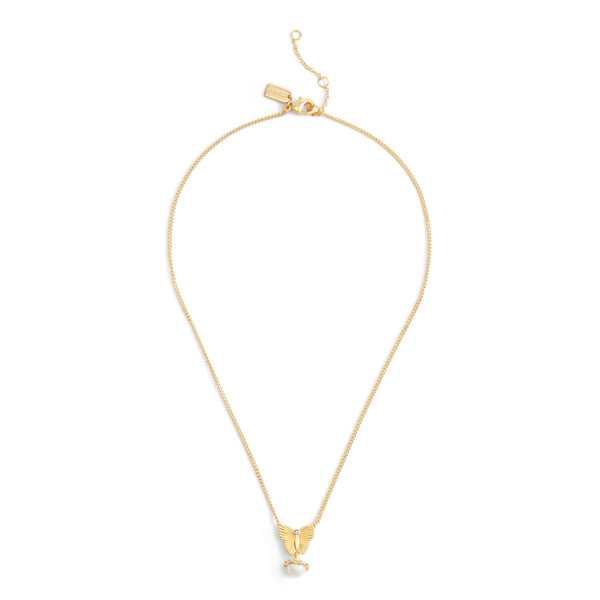Coach Signature Heritage Butterfly Pearl Pendant Necklace