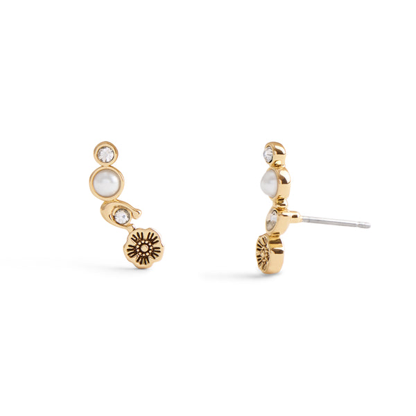 Coach Signature Heritage Pearl Crawler Earrings