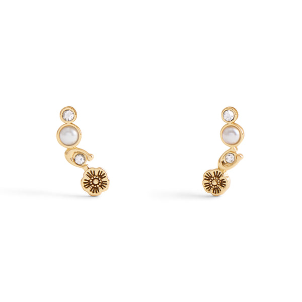 Coach Signature Heritage Pearl Crawler Earrings