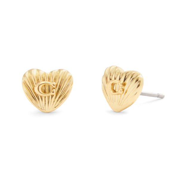 Coach Signature Textured Heart Stud Earrings