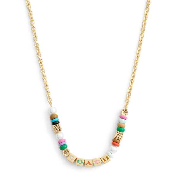 Coach Signature Logo Enamel Mixed Beaded Necklace