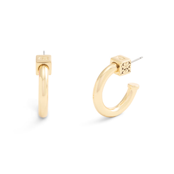 Coach Signature Quilted Cube Chubby Hoop Earrings