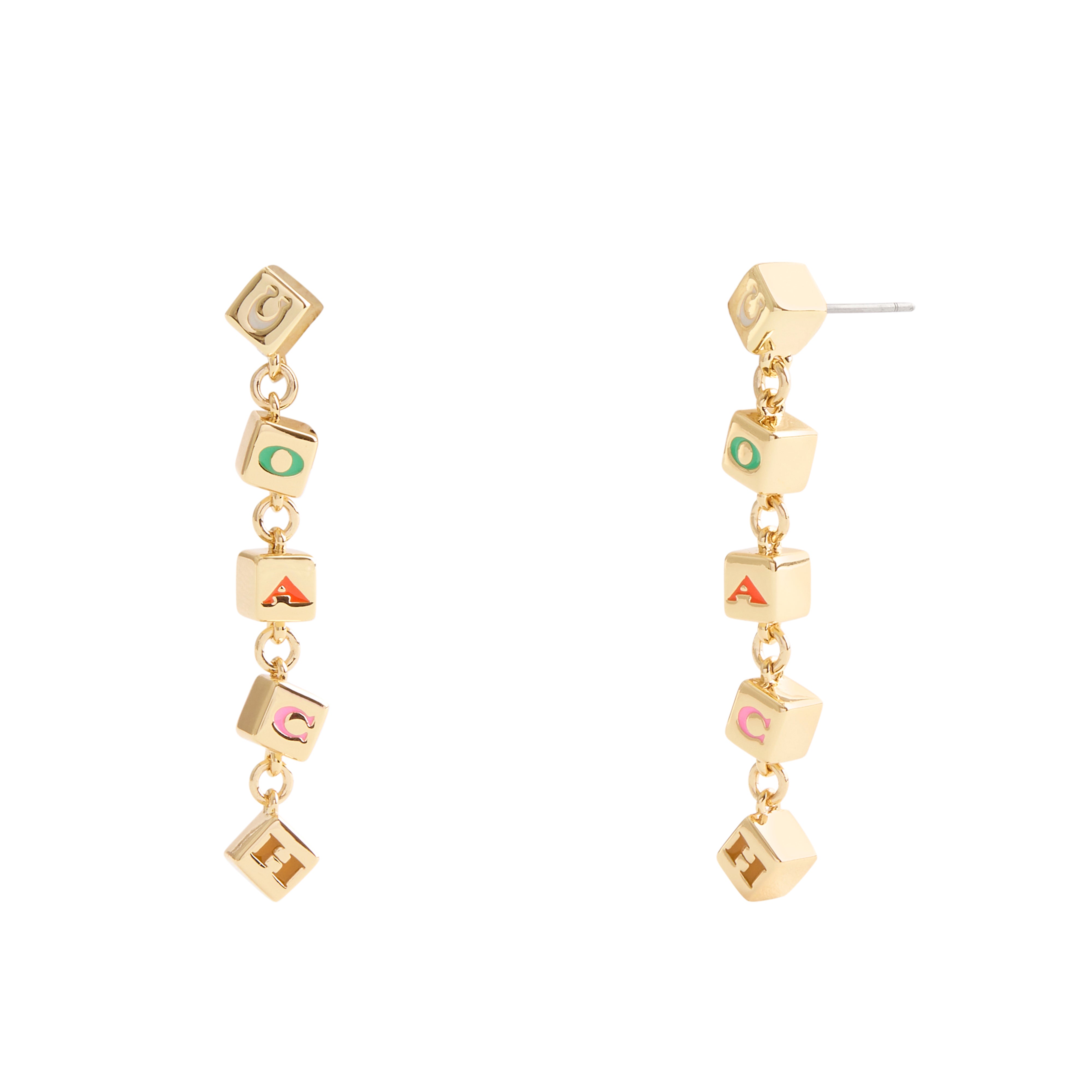 Coach Signature Logo Enamel Cube Linear Earrings