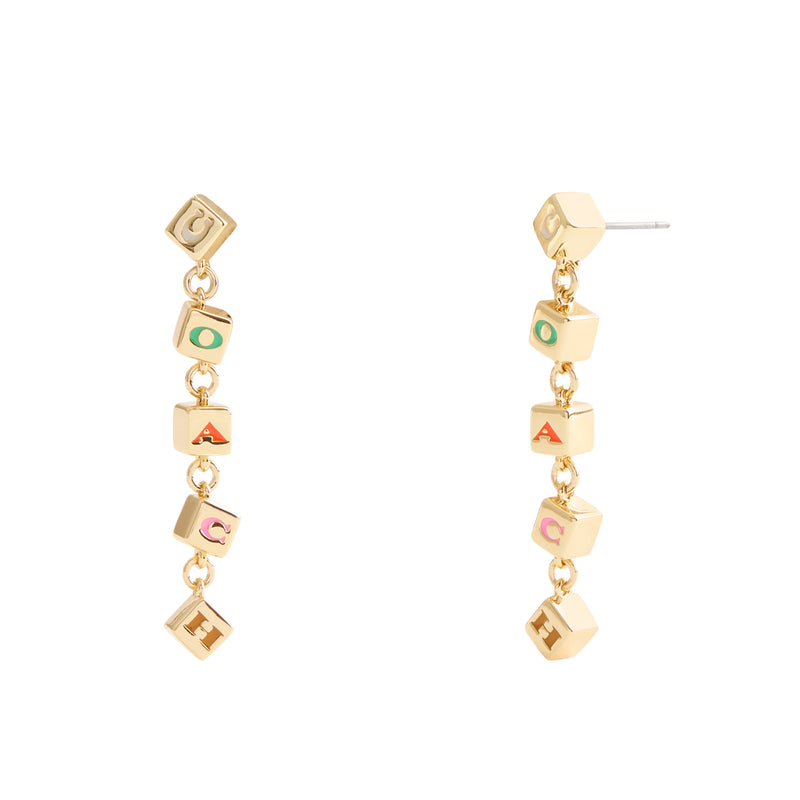 Coach Signature Logo Enamel Cube Linear Earrings