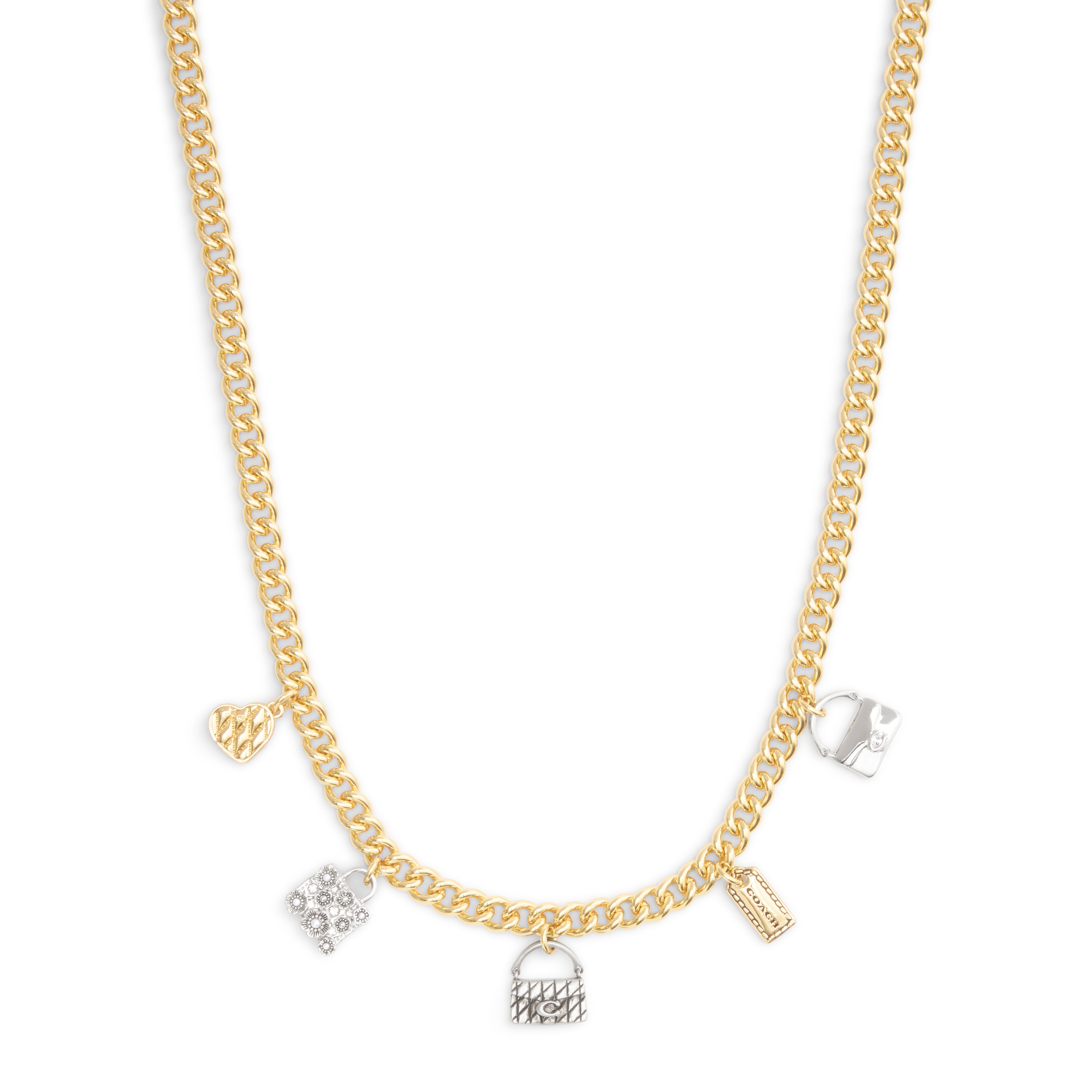 Coach Signature Handbag Charm Bib Necklace - Two-Tone
