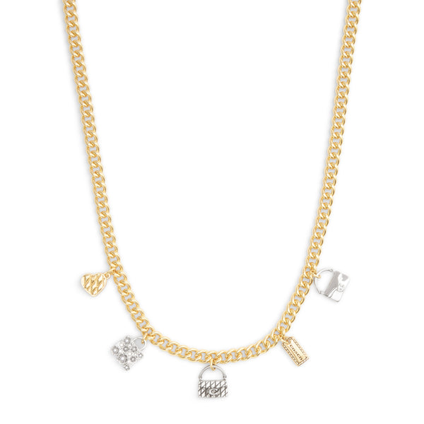 Coach Signature Handbag Charm Bib Necklace - Two-Tone