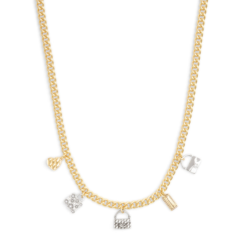 Coach Signature Handbag Charm Bib Necklace - Two-Tone