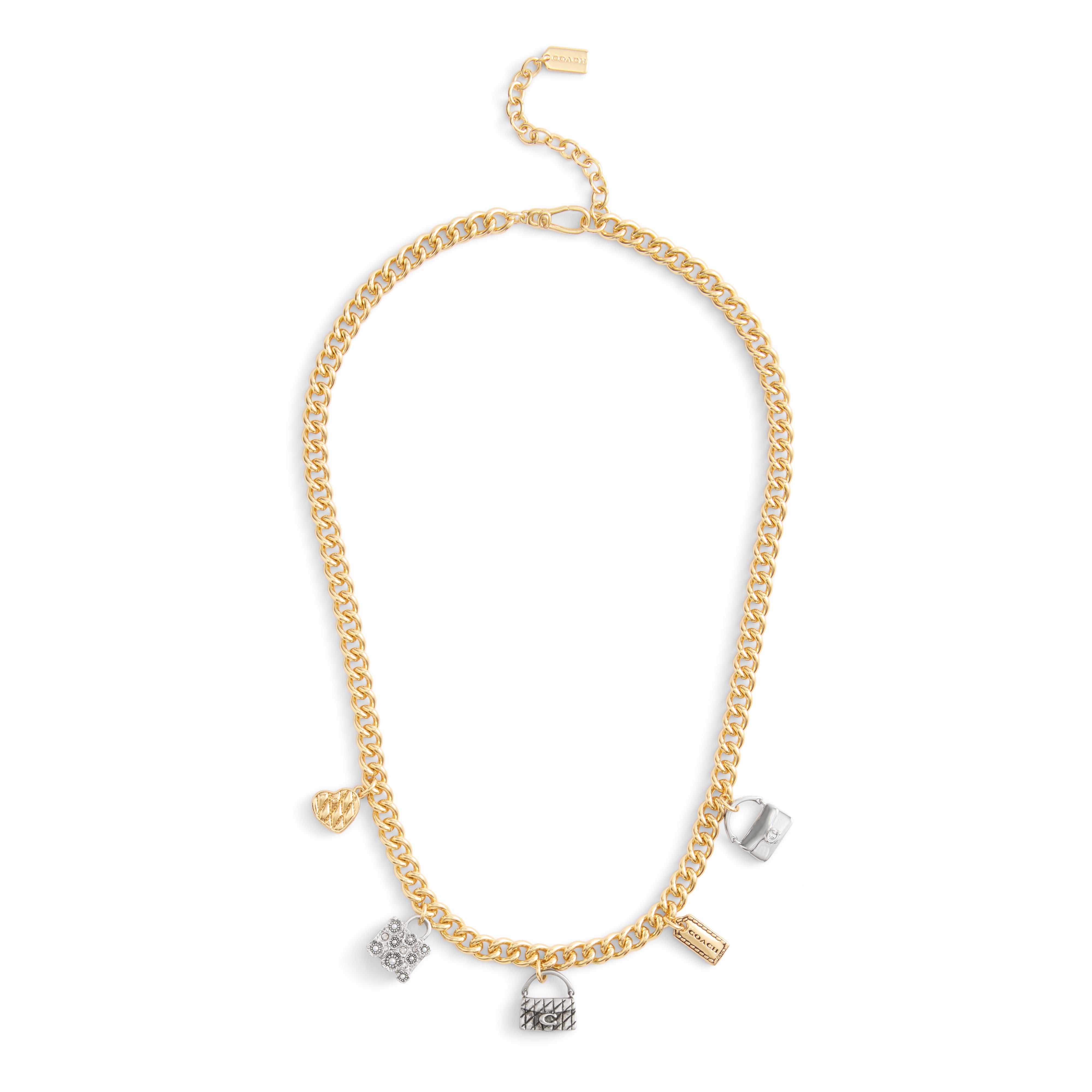 Coach Signature Handbag Charm Bib Necklace - Two-Tone