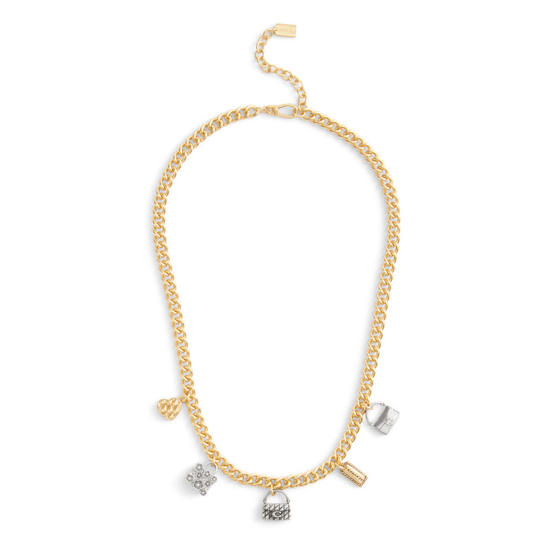 Coach Signature Handbag Charm Bib Necklace - Two-Tone