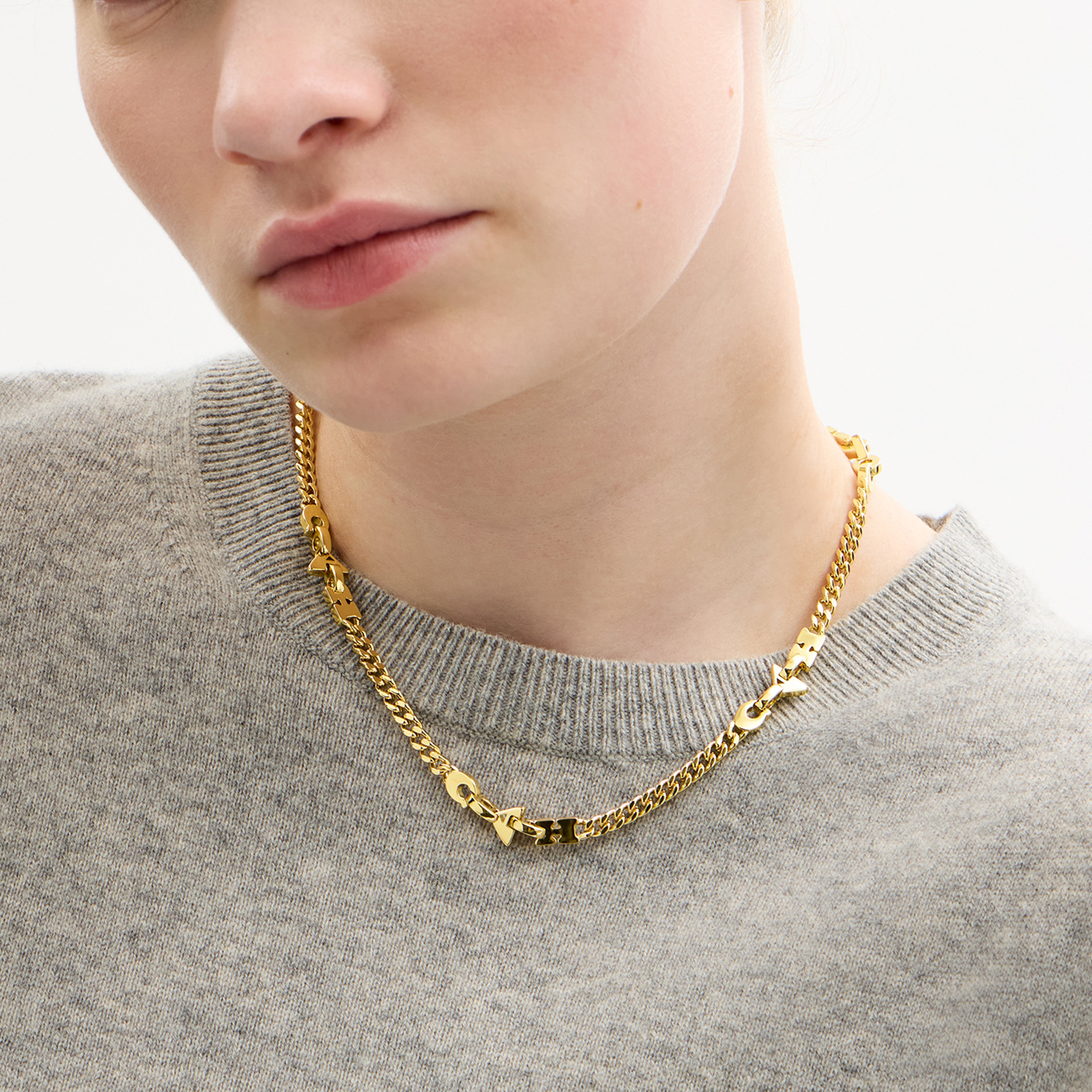 Coach Jumbled Signature Logo Link Collar Necklace - Gold-Tone