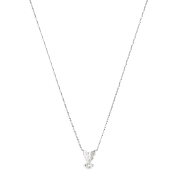 Coach Signature Heritage Butterfly Pearl Pendant Necklace - Silver-Tone
