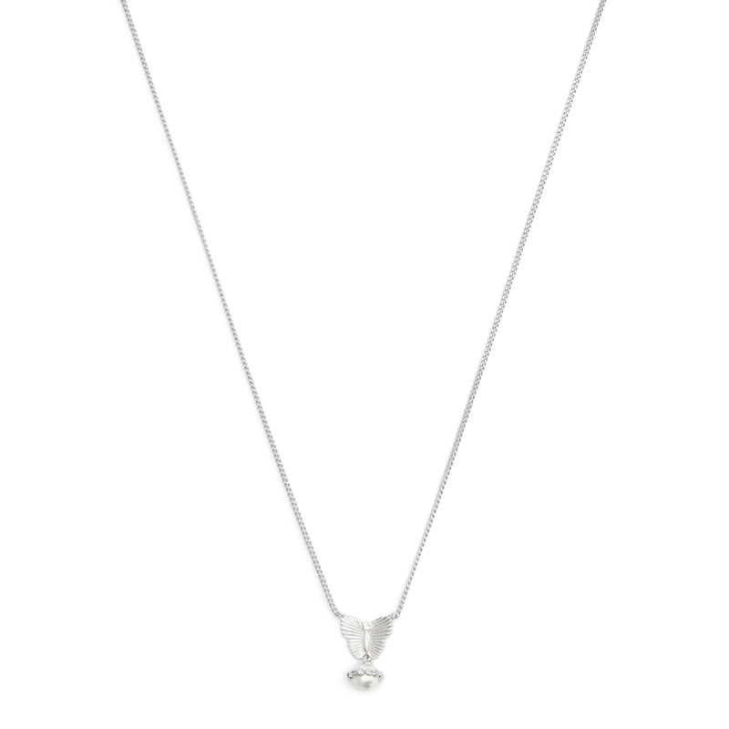 Coach Signature Heritage Butterfly Pearl Pendant Necklace - Silver-Tone