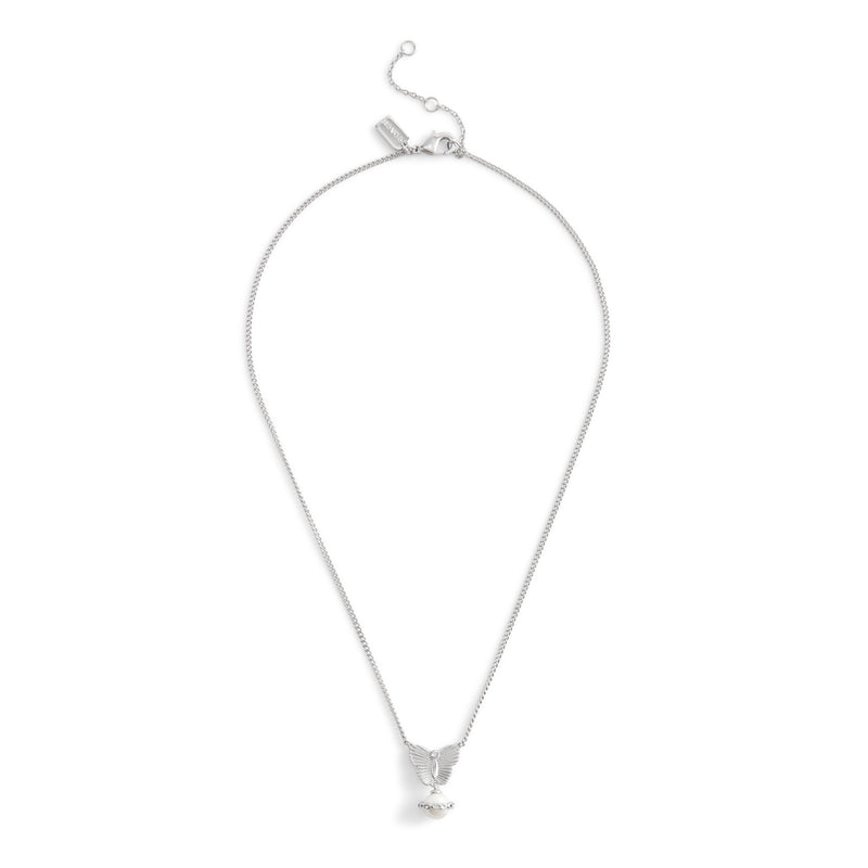 Coach Signature Heritage Butterfly Pearl Pendant Necklace - Silver-Tone