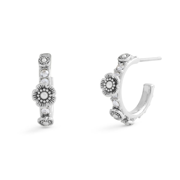 Coach Signature Tea Rose Huggie Earrings - Silver-Tone