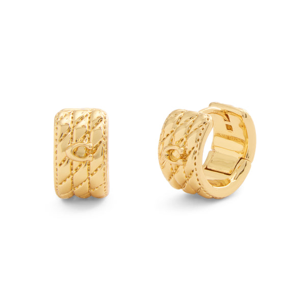 Coach Signature Quilted Heart Huggie Earrings - Gold-Tone