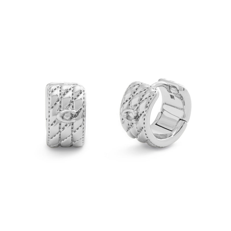 Coach Signature Quilted Heart Huggie Earrings - Silver-Plated