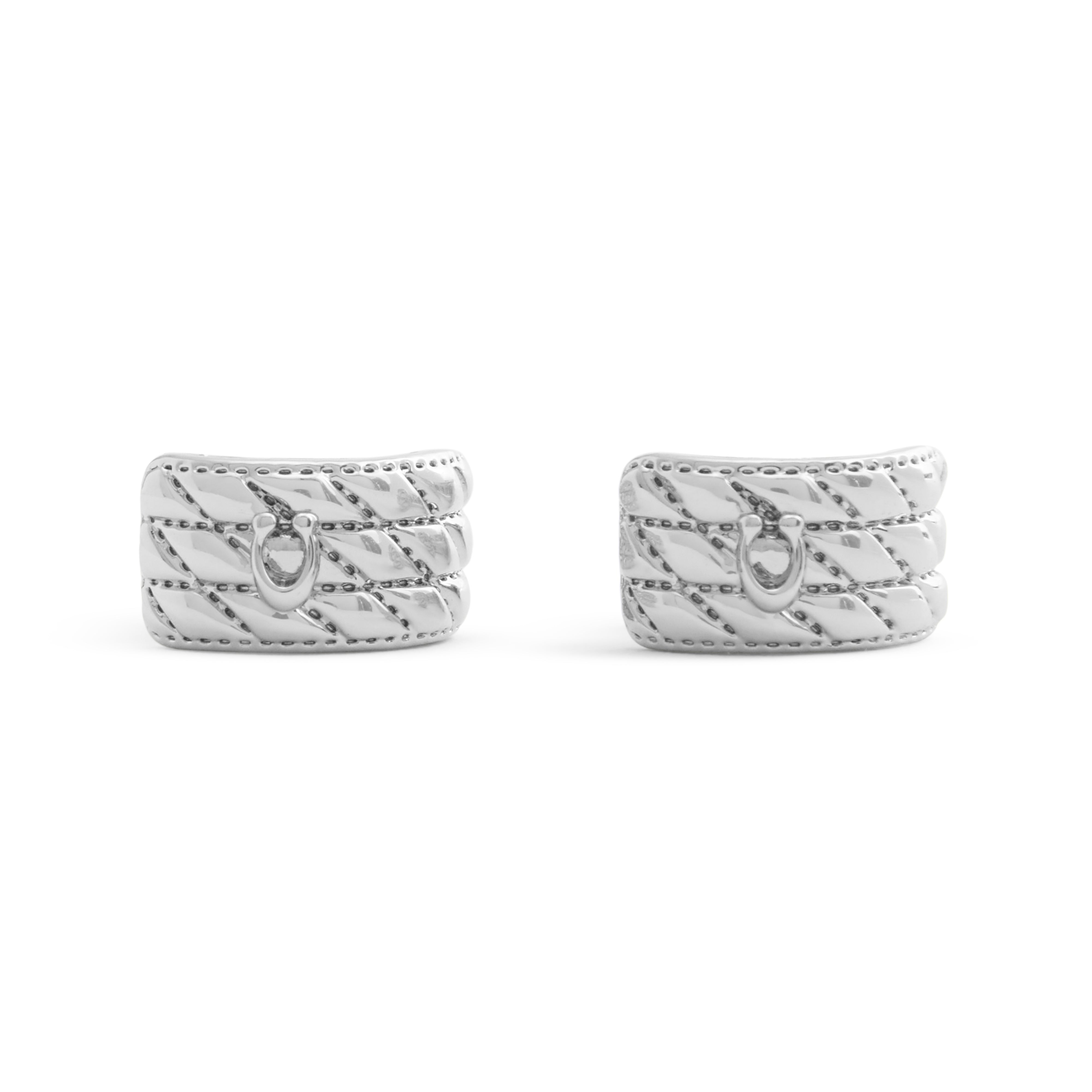 Coach Signature Quilted Heart Huggie Earrings - Silver-Plated