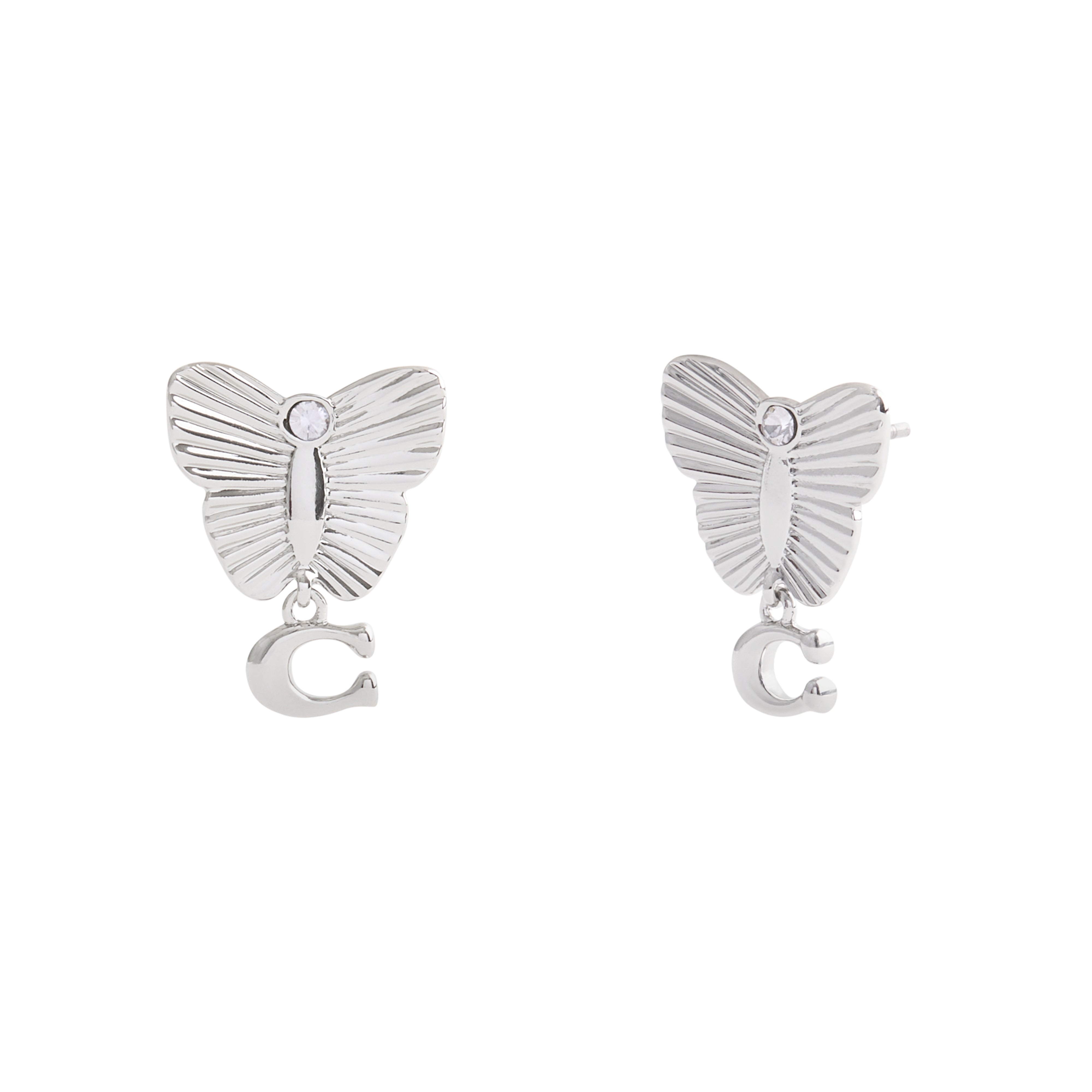 Coach Signture Heritage Butterfly Earrings - Silver-Tone