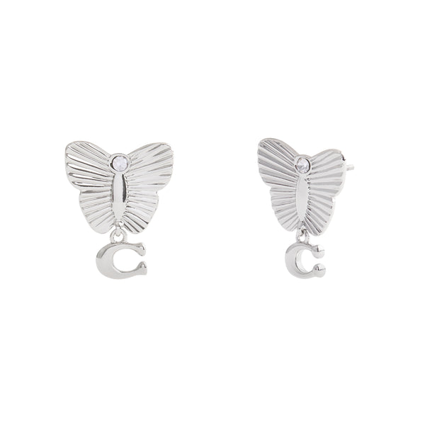 Coach Signture Heritage Butterfly Earrings - Silver-Tone