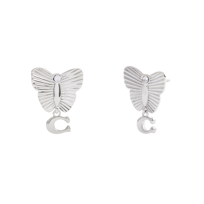 Coach Signture Heritage Butterfly Earrings - Silver-Tone