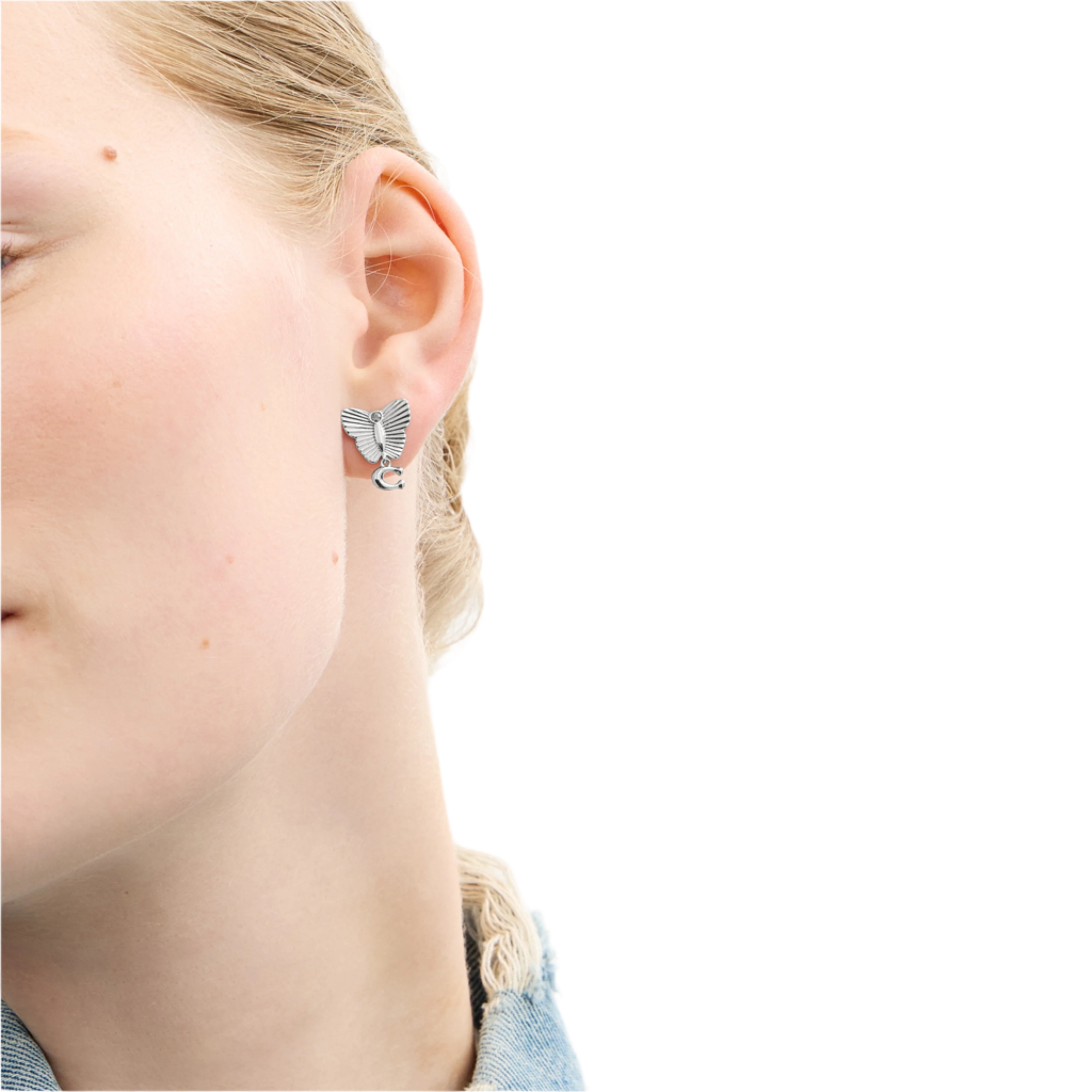 Coach Signture Heritage Butterfly Earrings - Silver-Tone