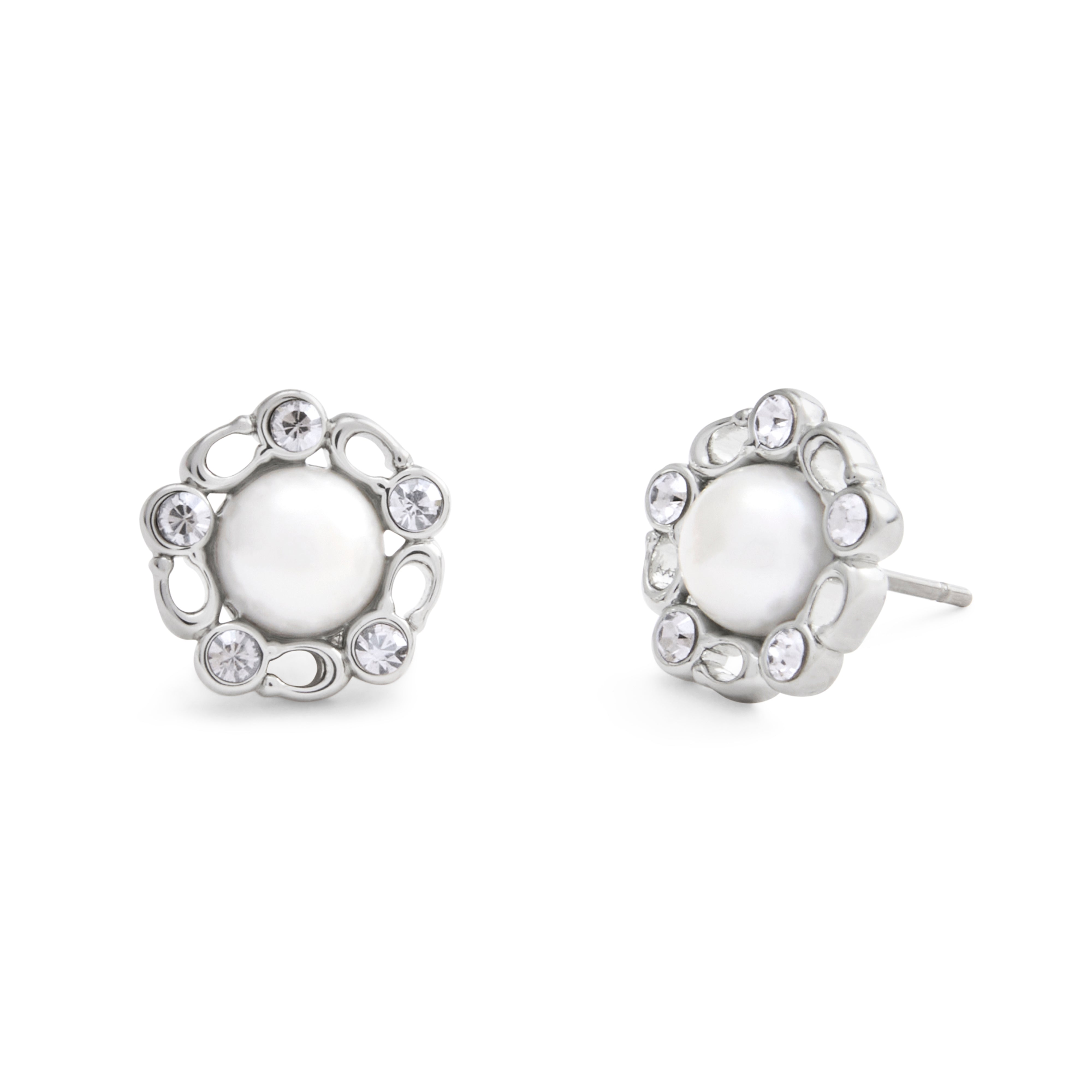 Coach Signature Heritage Pearl Stud Earrings - Silver-Tone