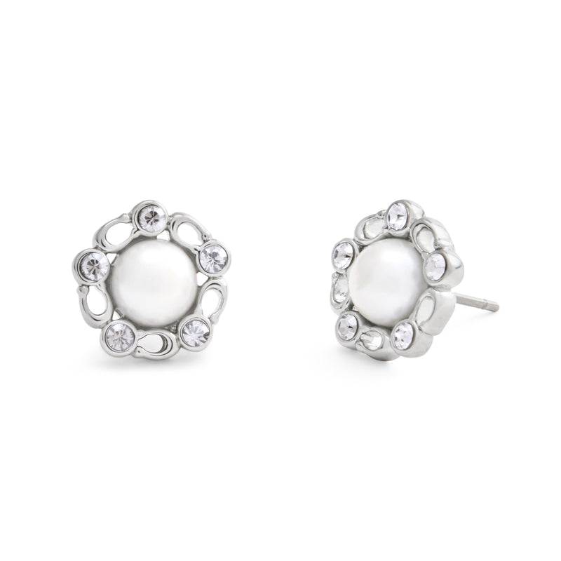 Coach Signature Heritage Pearl Stud Earrings - Silver-Tone