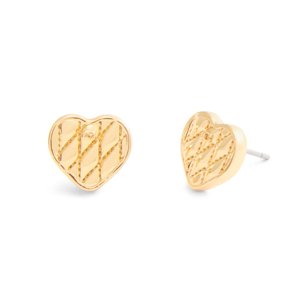 Coach Signature Quilted Heart Bag Stud Earrings - Gold-Tone