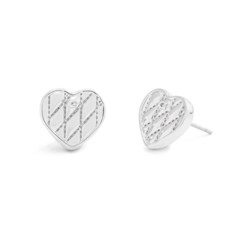Coach Signature Quilted Heart Bag Stud Earring - Silver-Tone