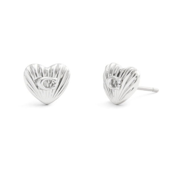 Coach Signature Heritage Heart Stud Earrings - Silver-Tone