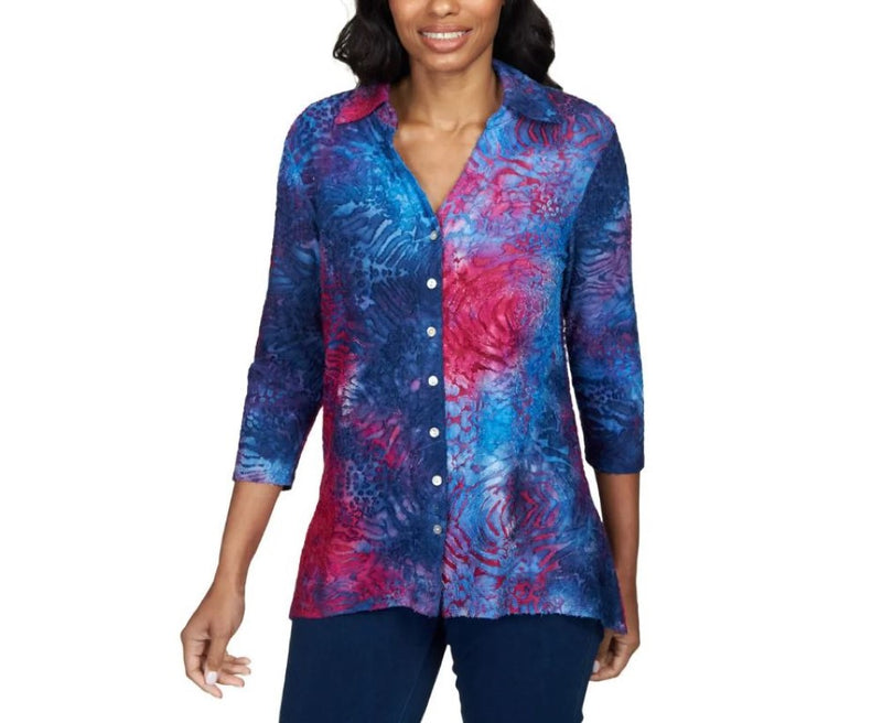 Ruby Rd. Womens Wonderful Abstract Animal Button Front Top