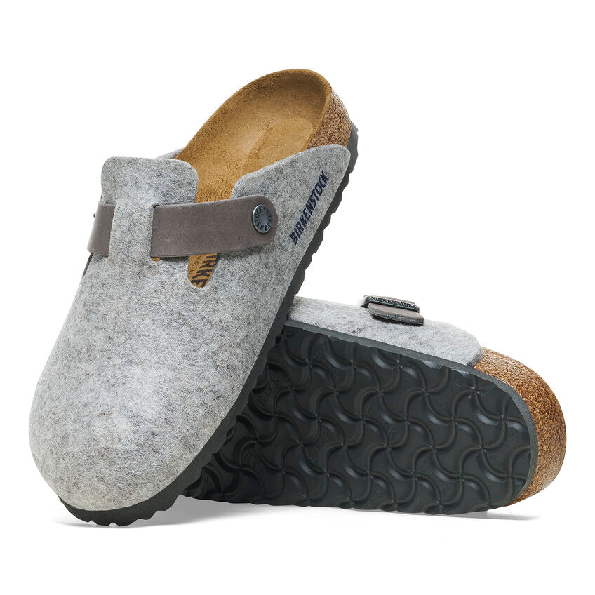 Birkenstock Boston Natural Leather/Felt Clogs - Medium