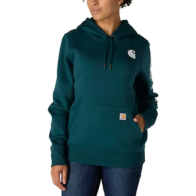 Carhartt Womens Relaxed Fit Midweight Logo Sleeve Graphic Hoodie Sweatshirt