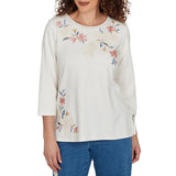 Alfred Dunner Womens Crochet Embroidered Floral Knit Top