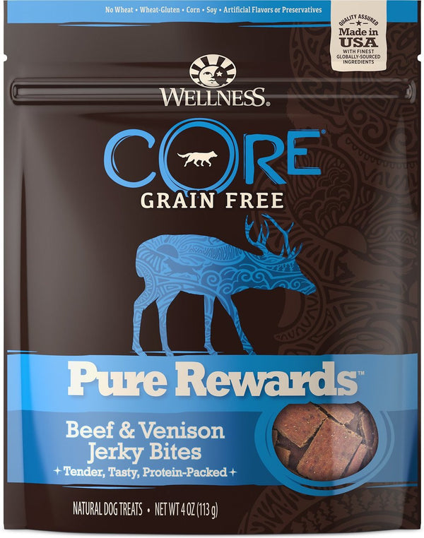 Wellness CORE Natural Grain Free Pure Rewards Beef and Venison Jerky Bites Dog Treats - 4 oz.