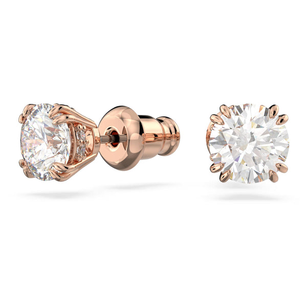 Swarovski Constella Stud Earrings - Round cut, White, Rose gold-tone plated