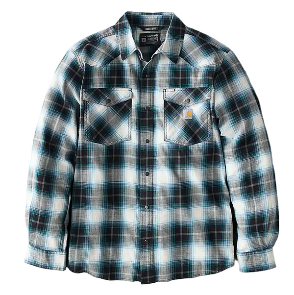 Carhartt Mens Montana Rugged Flex Relaxed Fit Lightweight Snap-Front Plaid Long Sleeve Shirt