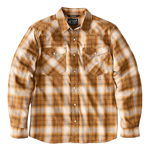 Carhartt Mens Montana Rugged Flex Relaxed Fit Lightweight Snap-Front Plaid Long Sleeve Shirt