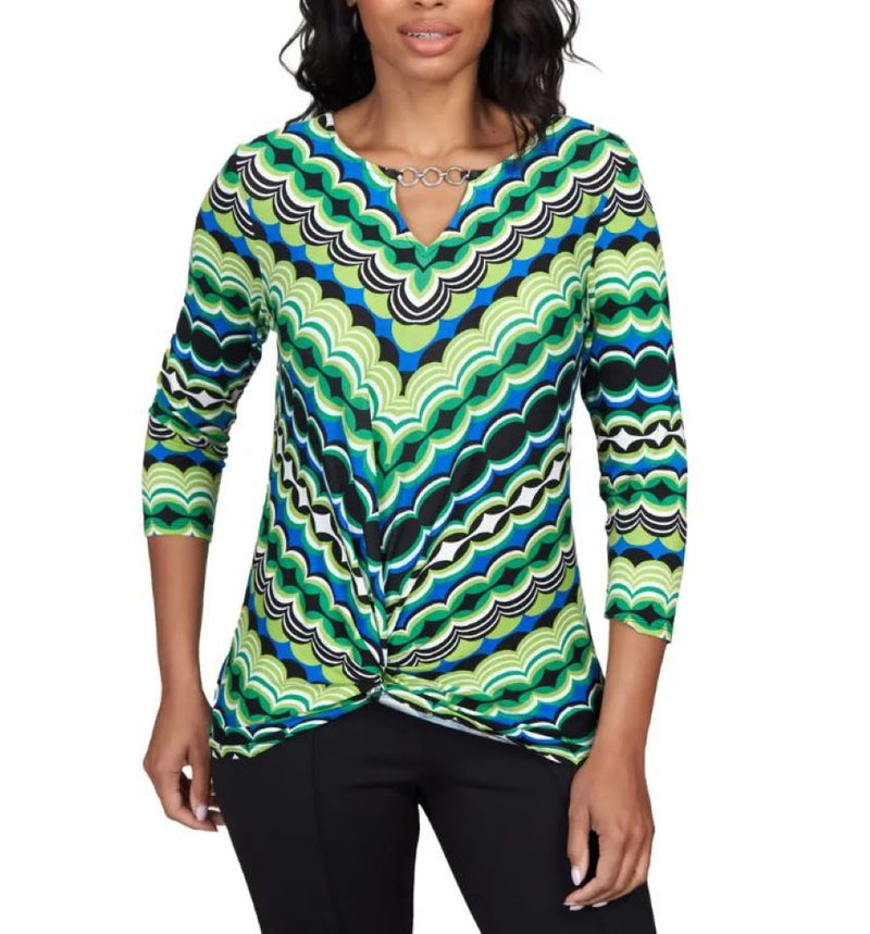 Ruby Rd. Womens Chevron Print Embellished Tie Front Top