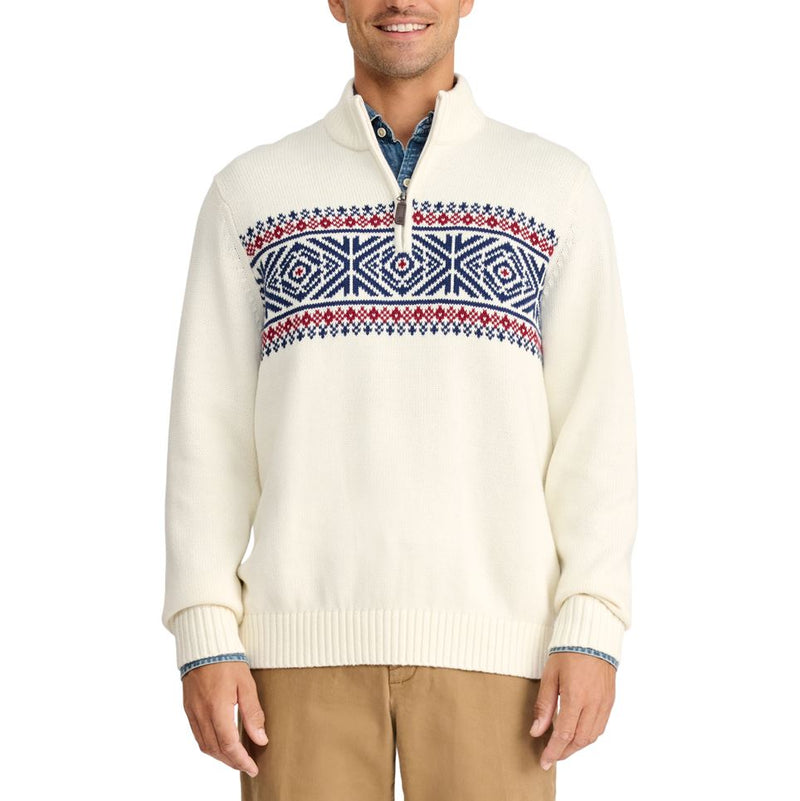 IZOD Mens Holiday 5-GG Fair Isle Quarter Zip Pullover