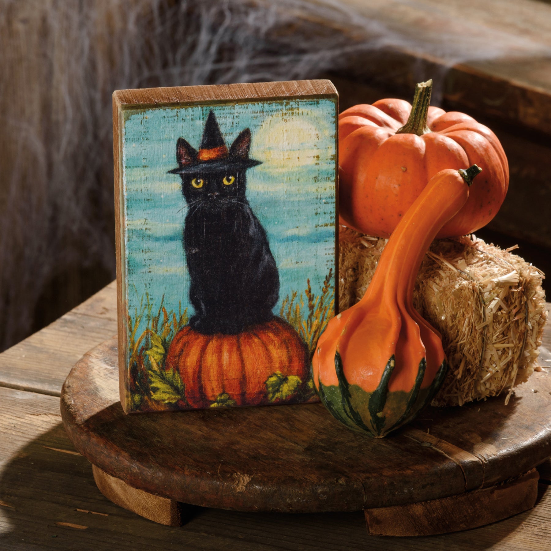 Primitives By Kathy Cat Witch Block Sign