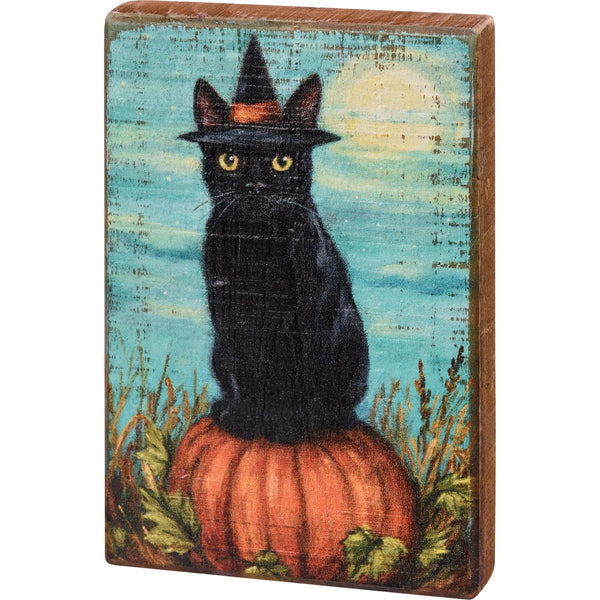 Primitives By Kathy Cat Witch Block Sign