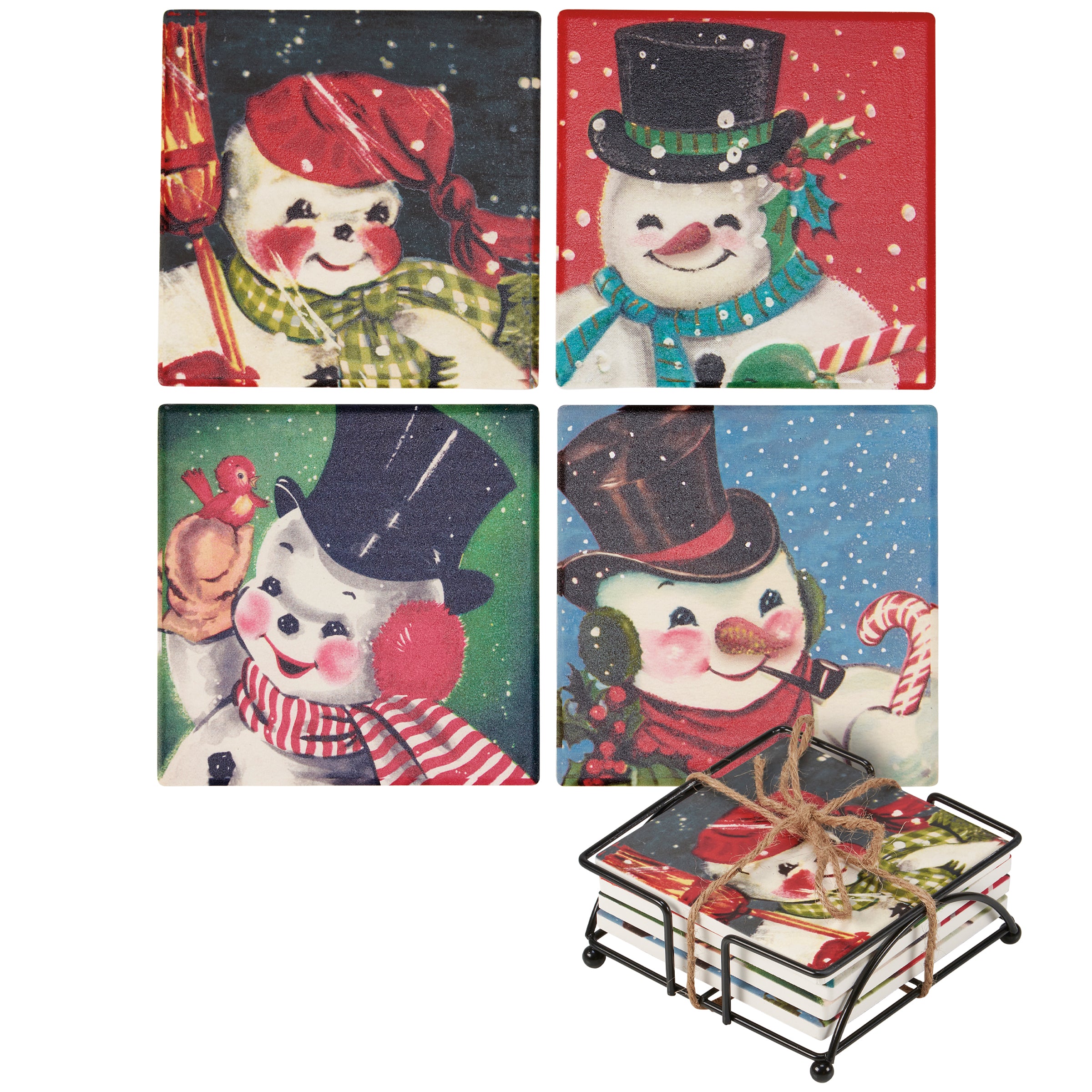 Primitives By Kathy Retro Snowmen Coaster - Set of 4