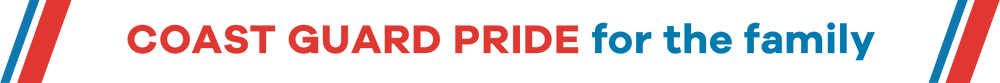 Logo with 'Coast Guard Pride for the Family' text in red and blue on a white background