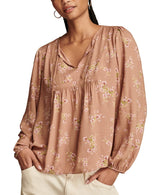 Lucky Brand Womens Printed Peasant Top